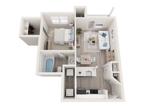 Floor plan for 1 bed, 1 bath, 602 sqft
